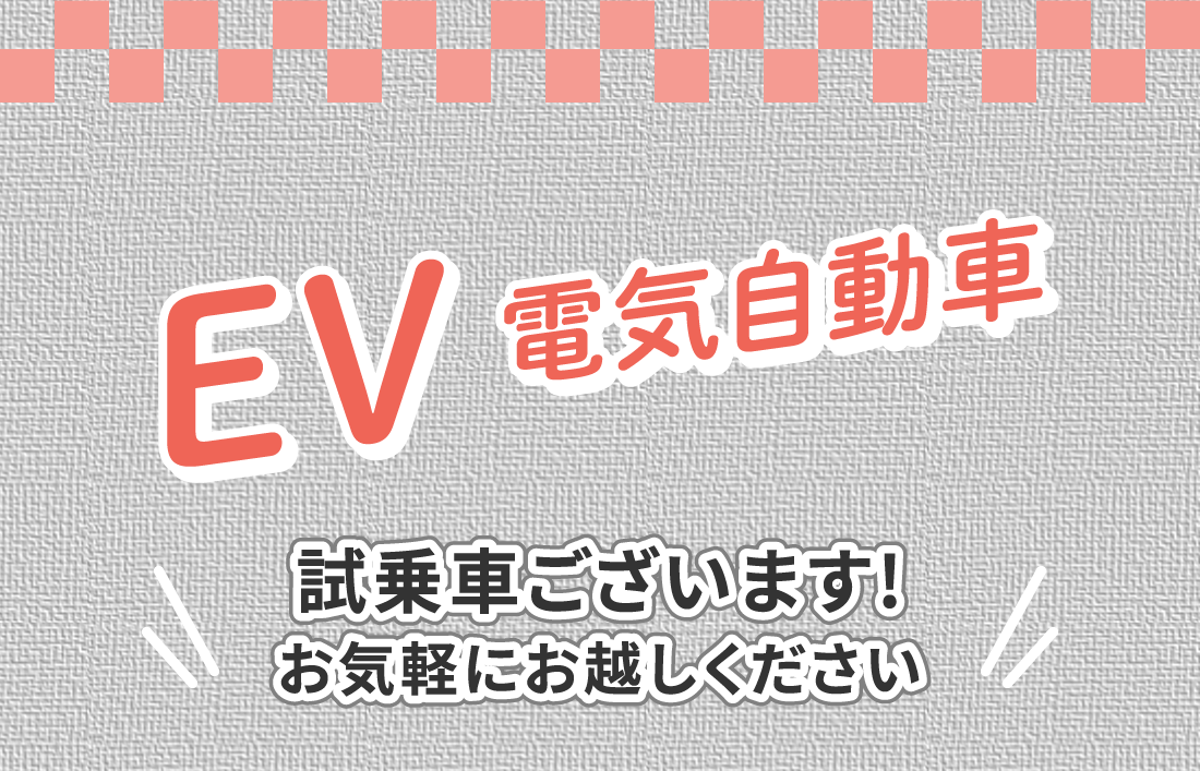 EV 電気自動車試乗車ございます!お気軽にお越しください