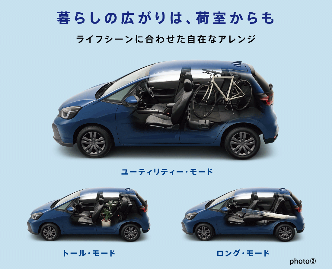 暮らしの広がりは、荷室からもライフシーンに合わせた自在なアレンジユーティリティー・モードトール・モードロング・モードphoto②